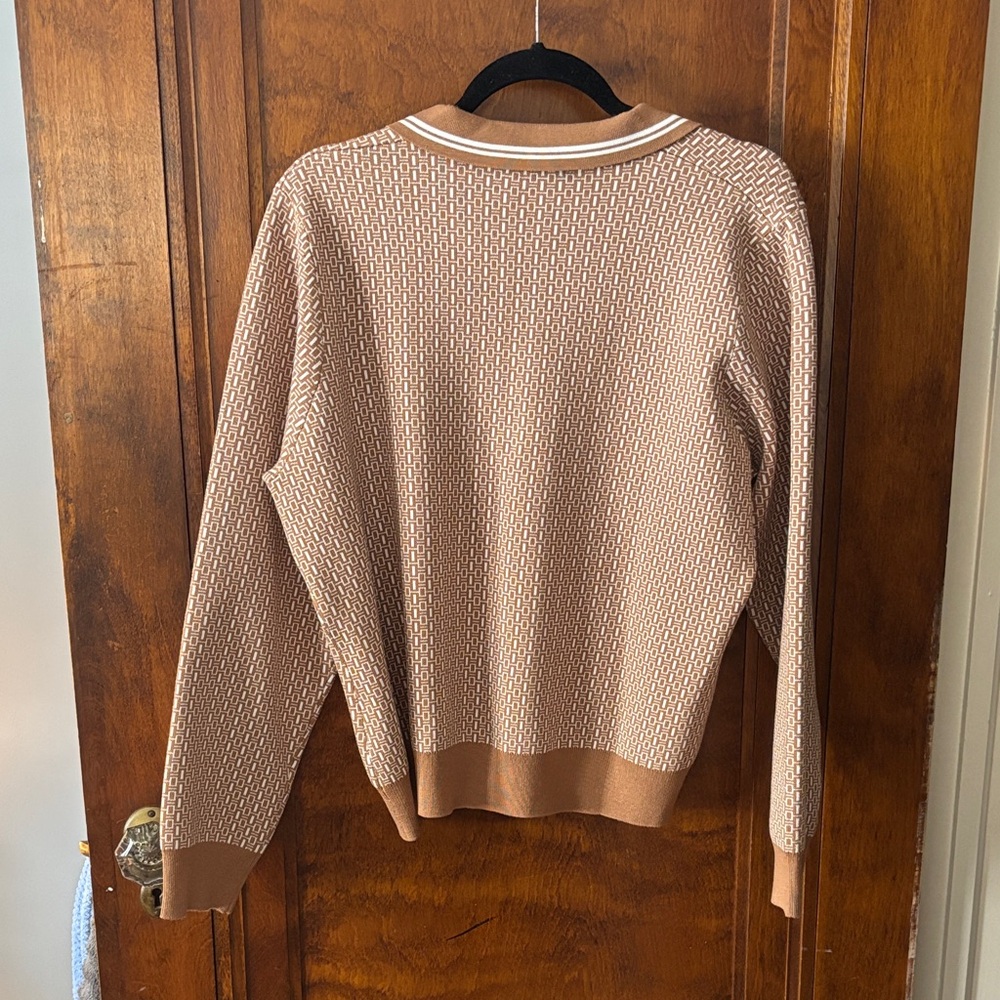 NWOT Adrianna Papell Brown & Camel Geometric Collared Top Size XL - Picture 2 of 8